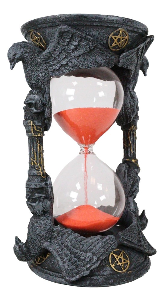 Gothic Alchemy Pentagram Circle Raven Crows Skull Pillars Sand Timer Sandtimer