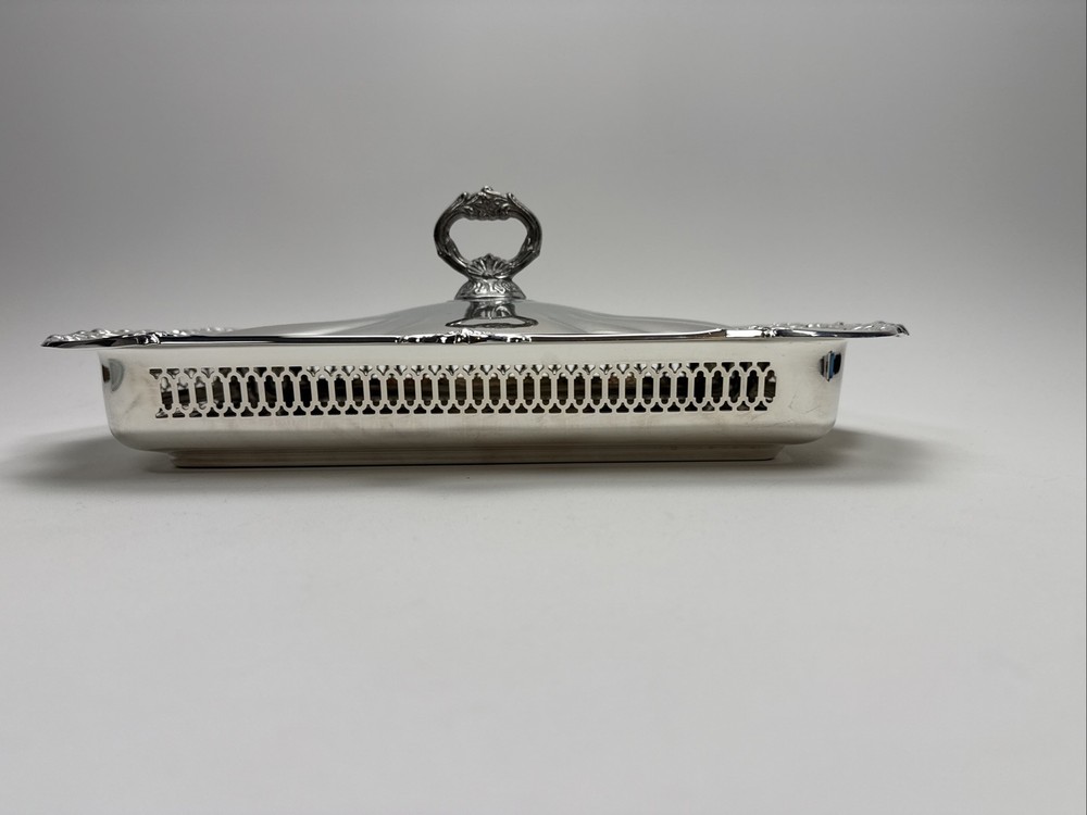 Silver Played Rectangular Chafing Serving Dish with Glass Dish & Lid 17" X 10"