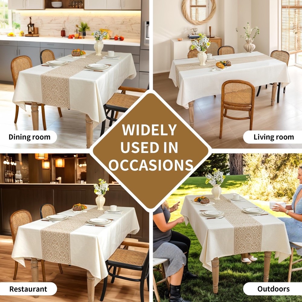 Nordic Beige Rectangular Tablecloth, Premium Drape, Water & Stain Resistant, ...
