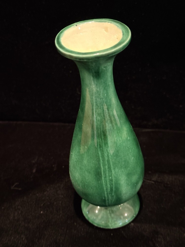 Vintage Ceramic 7” Bud Vase Drip Glazed Green Turquoise