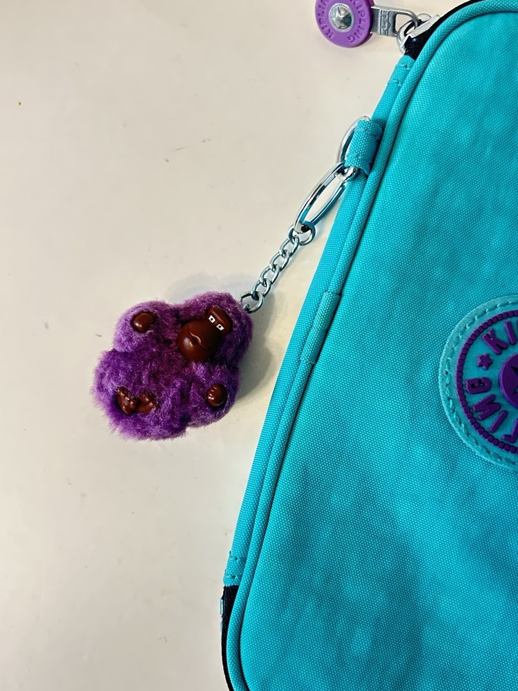 kipling pencil case Vintage Teal / Purple With Monkey Charm Authentic 90s 00s