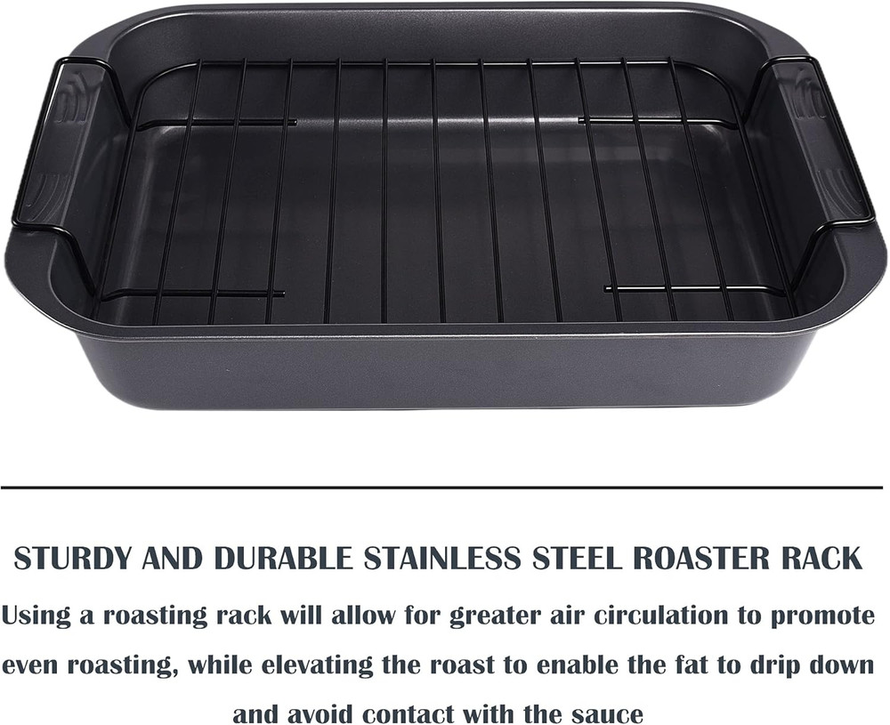 Bakeware Nonstick Roaster, Nonstick Roasting Pan with Rack, Great for Roast Chi