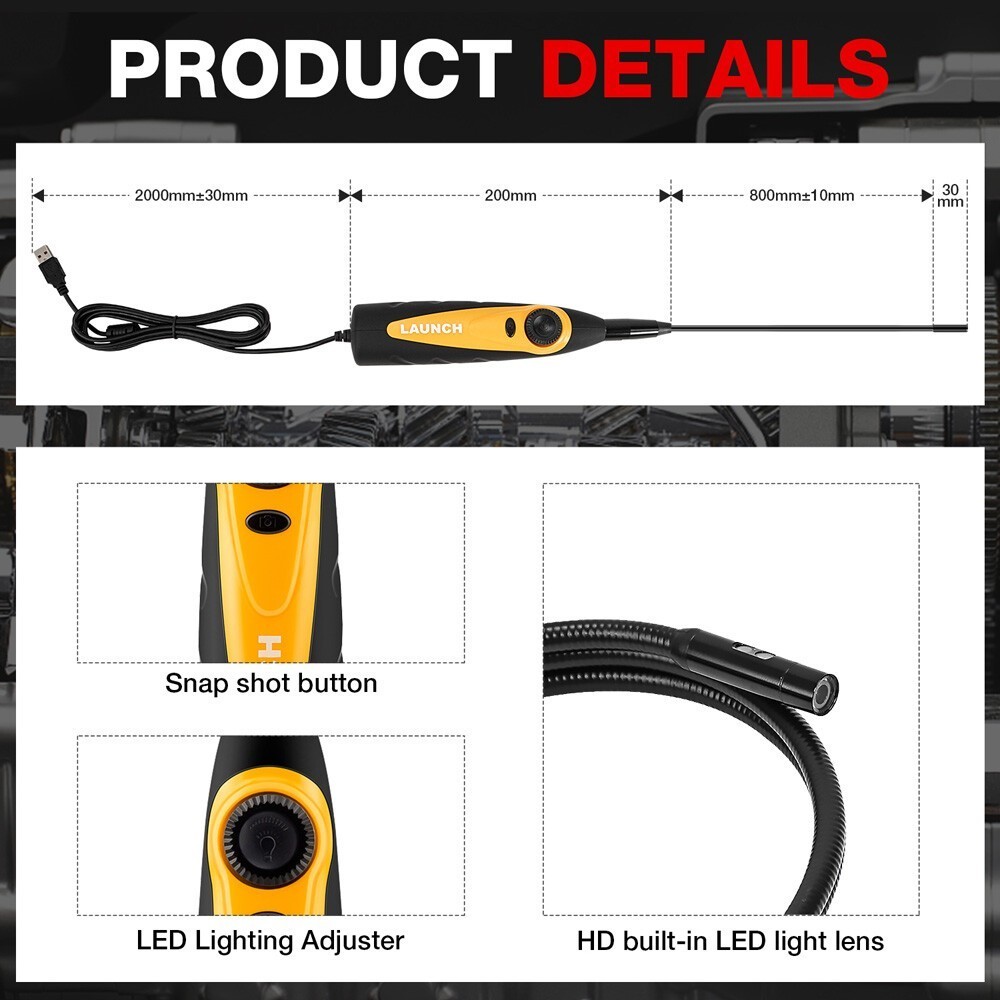 LAUNCH 720P HD Inspection Camera Endoscope Videoscope Engine Borescope Android