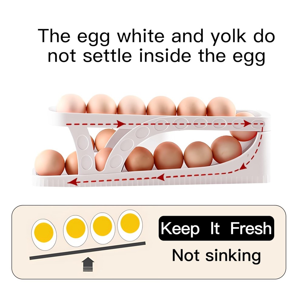 Egg DispenserAutomatic Rolling Egg Tray Organizer,2Tiers,Holds 15 Eggs Simult...