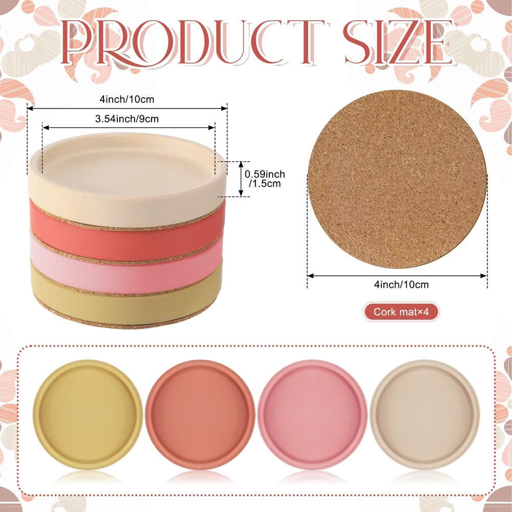Hushee Ceramic Absorbent Coaster Set of 4 Stackable Round Drink Multi Colors