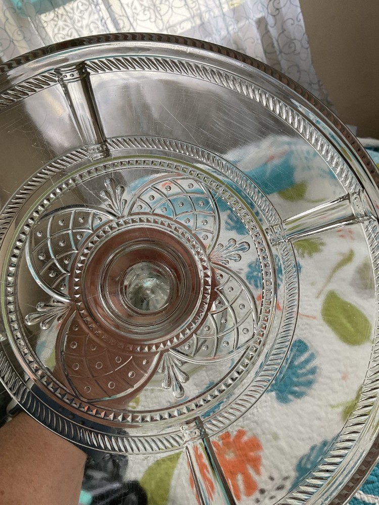 Vintage EAPG, Clear Glass Cake Stand, 11” Diameter!