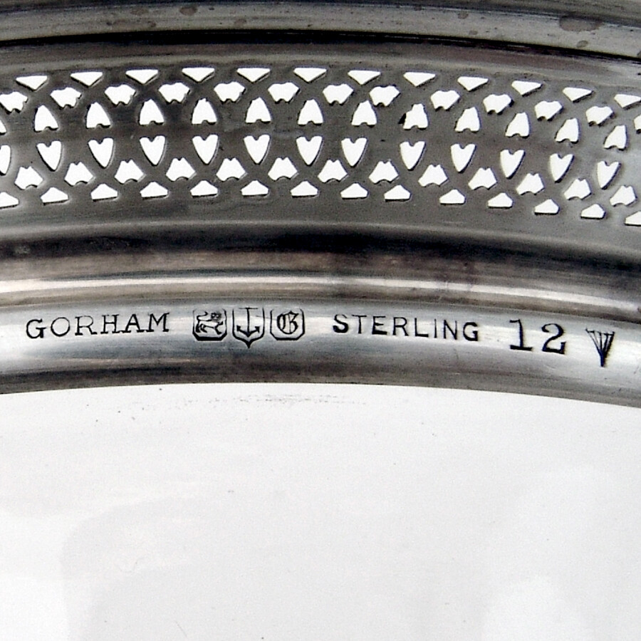 Etched Glass Sectional Bowl Sterling Silver Border Gorham 1933