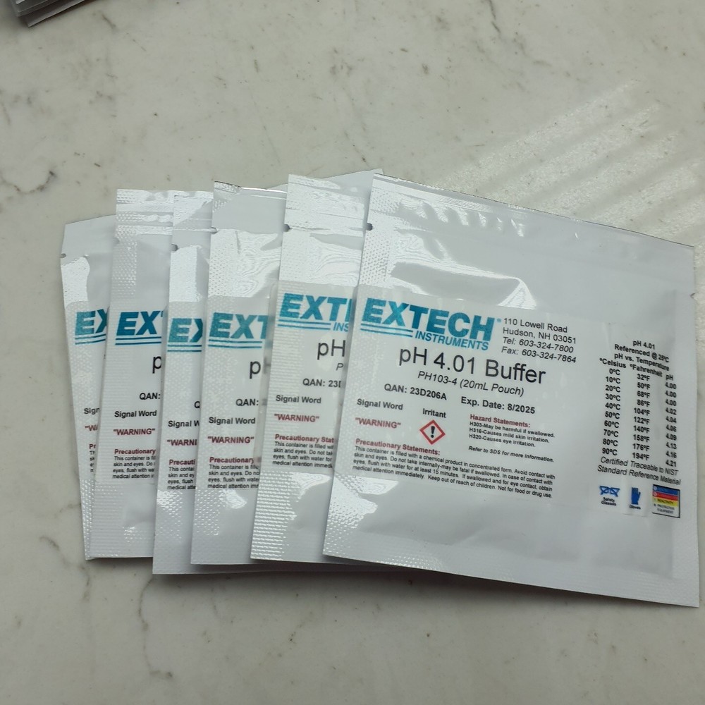 Extech PH103 Tripak Buffer Pouches 4 7 & 10pH + Rinse Solution Calibration Kit