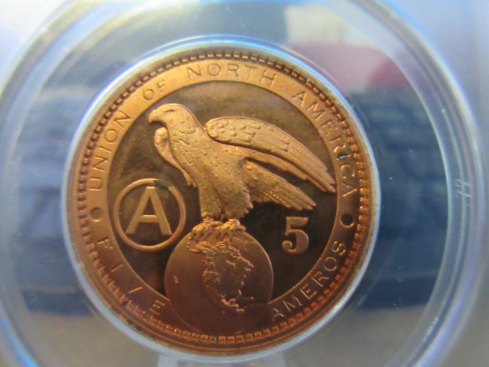 2009 5 Ameros Pattern "Pegasus" by Daniel Carr Copper Medal ANACS PL MS 65 DCAM