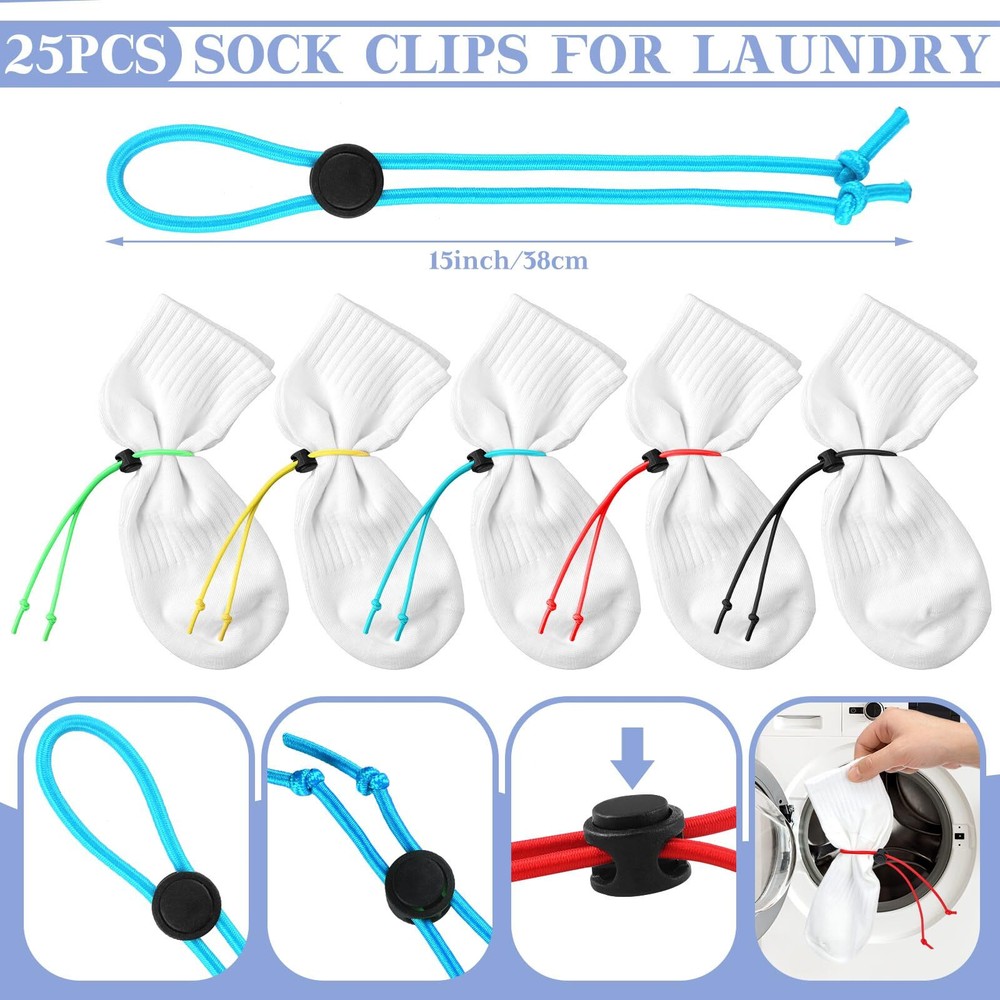 49 Pcs Laundry Strap Sock Clips Set Includes 24 Pcs Laundry Strap with Buckle...