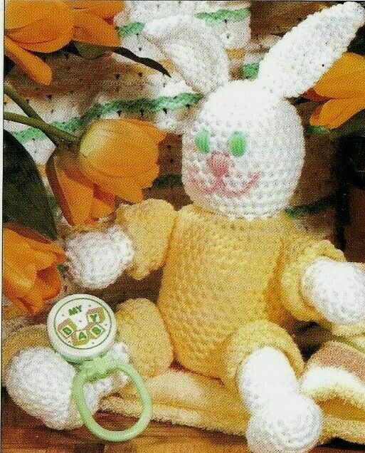 BUNNY RATTLE 12" STUFF ANIMAL TOY CROCHET PATTERN INSTRUCTIONS