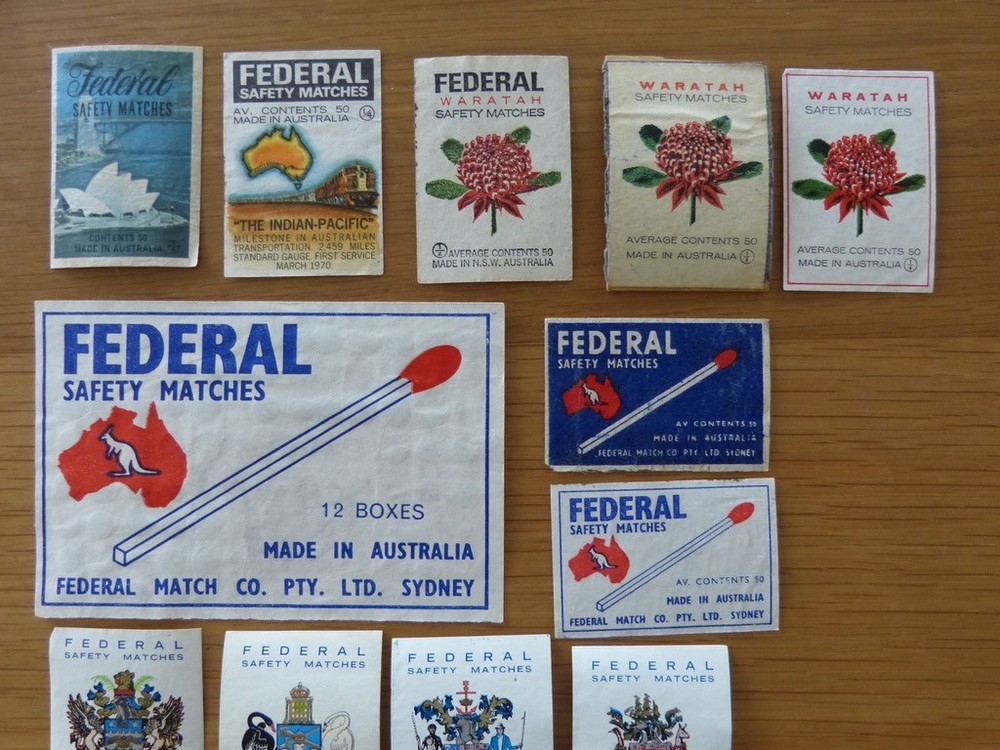 FEDERAL SAFETY MATCHES PACKET & MATCHBOX LABELS - all USED