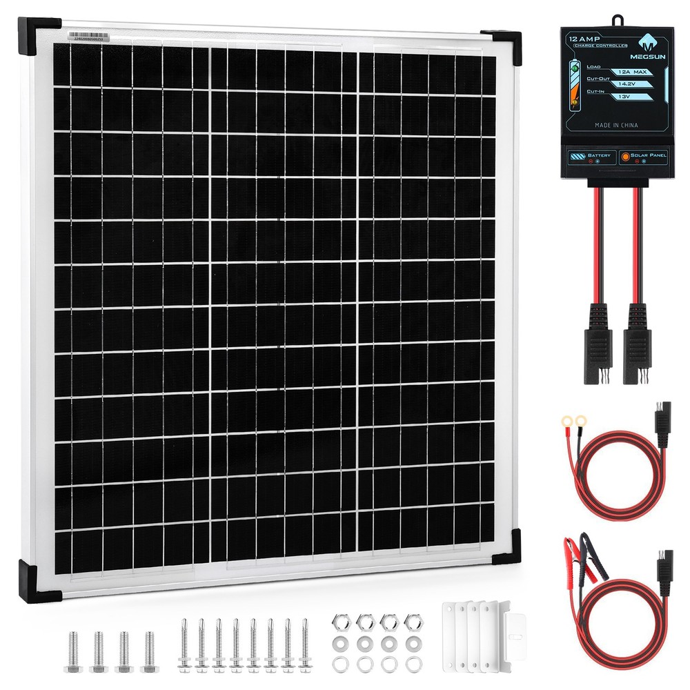 50W Solar Panel 12V Trickle Charger Battery With 12A Controller Refurbished