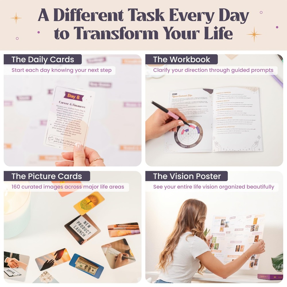 Vision Board Kit - Guided Workbook, 160 Picture Cards, Affirmation Cards & Mo...