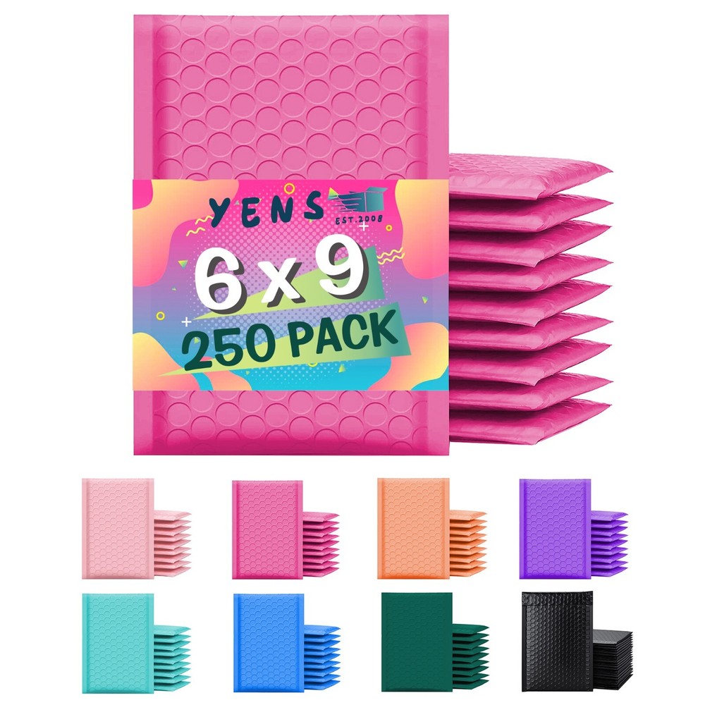 Yens® 250 #0 Poly Bubble Padded Envelopes Mailers 6 X 9 -Hot Pink