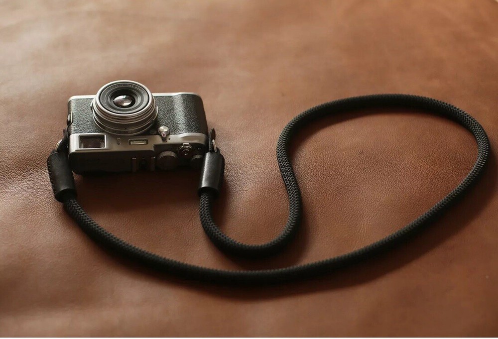 Handmade camera strap all black climbing rope strap