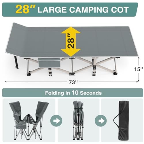 Camping Cot for Adults, Heavy Basic - 75x28x15" Gray Cot + Onyx Pad(update)