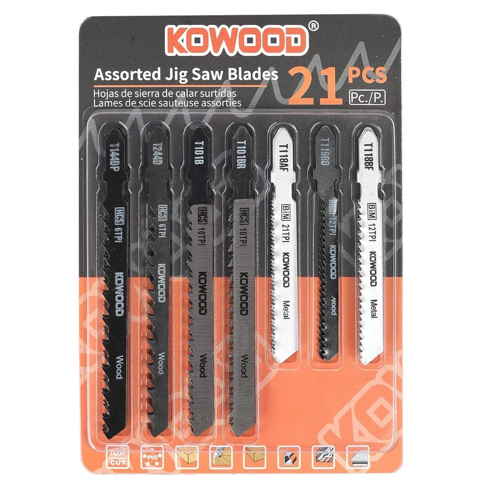 Assorted 21-Piece Jigsaw Blade Set with Case - Ideal for Clean Cutting Tasks
