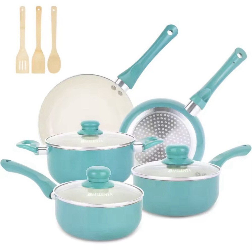 non stick ceramic cookware set 11 Piece Turquoise
