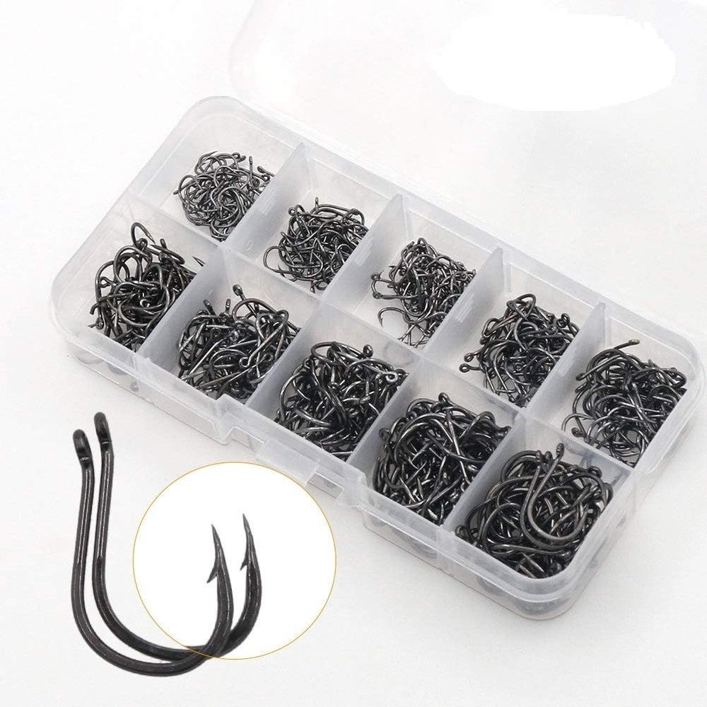 Small Fishing Hooks, Assorted 10 Sizes Fish Hooks Portable Plastic Box,