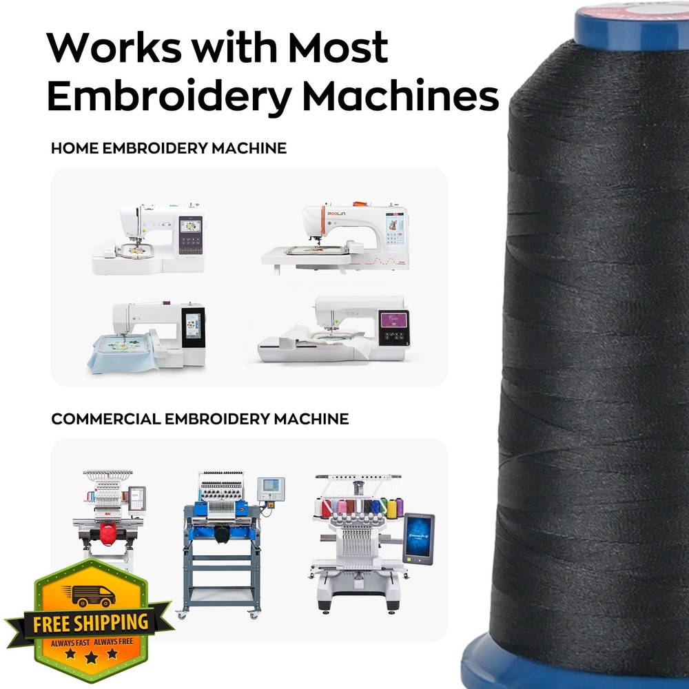 Poolin 2 Spool White Black 4000M Polyester Embroidery Thread Machine