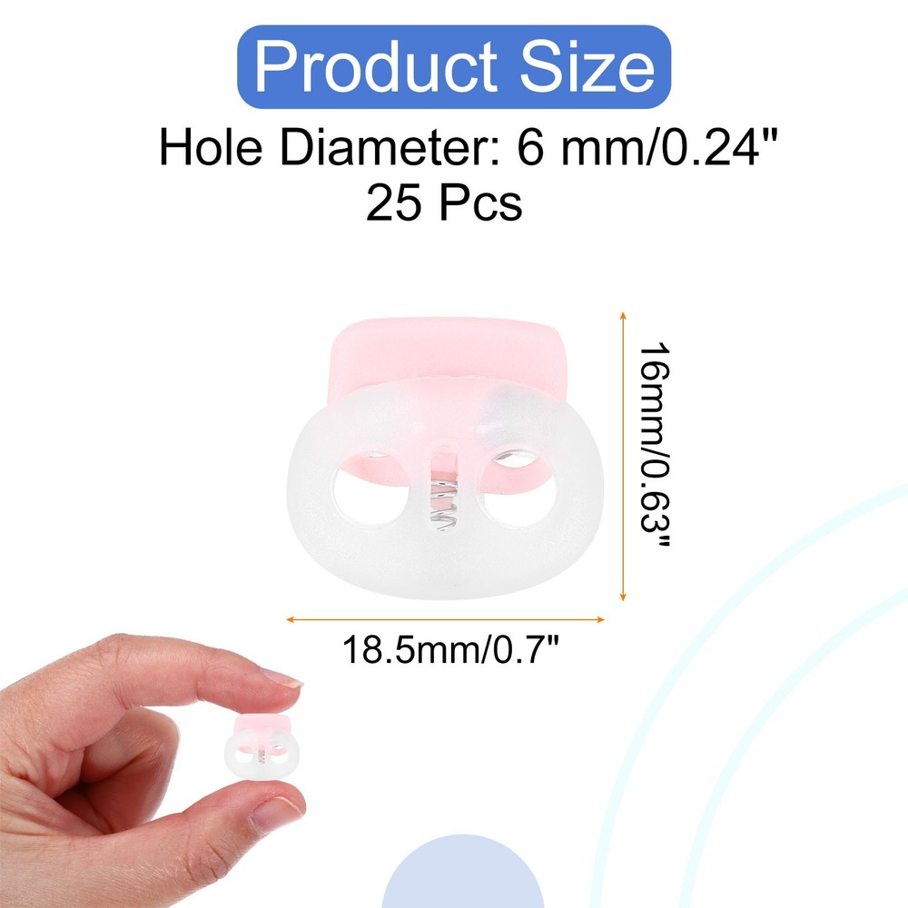 25Pcs Plastic Spring Cord Lock Double Hole Stopper Transparent Pink