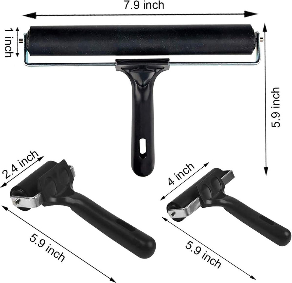 3 Pack Brayer Rollers for Crafting, Vinyl Rubber Roller Brayers, Printmaking Bra