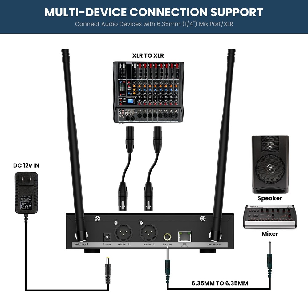 BASN UHF Dual Channel Wireless Microphone System,Handheld Mics for Stage,Karaoke