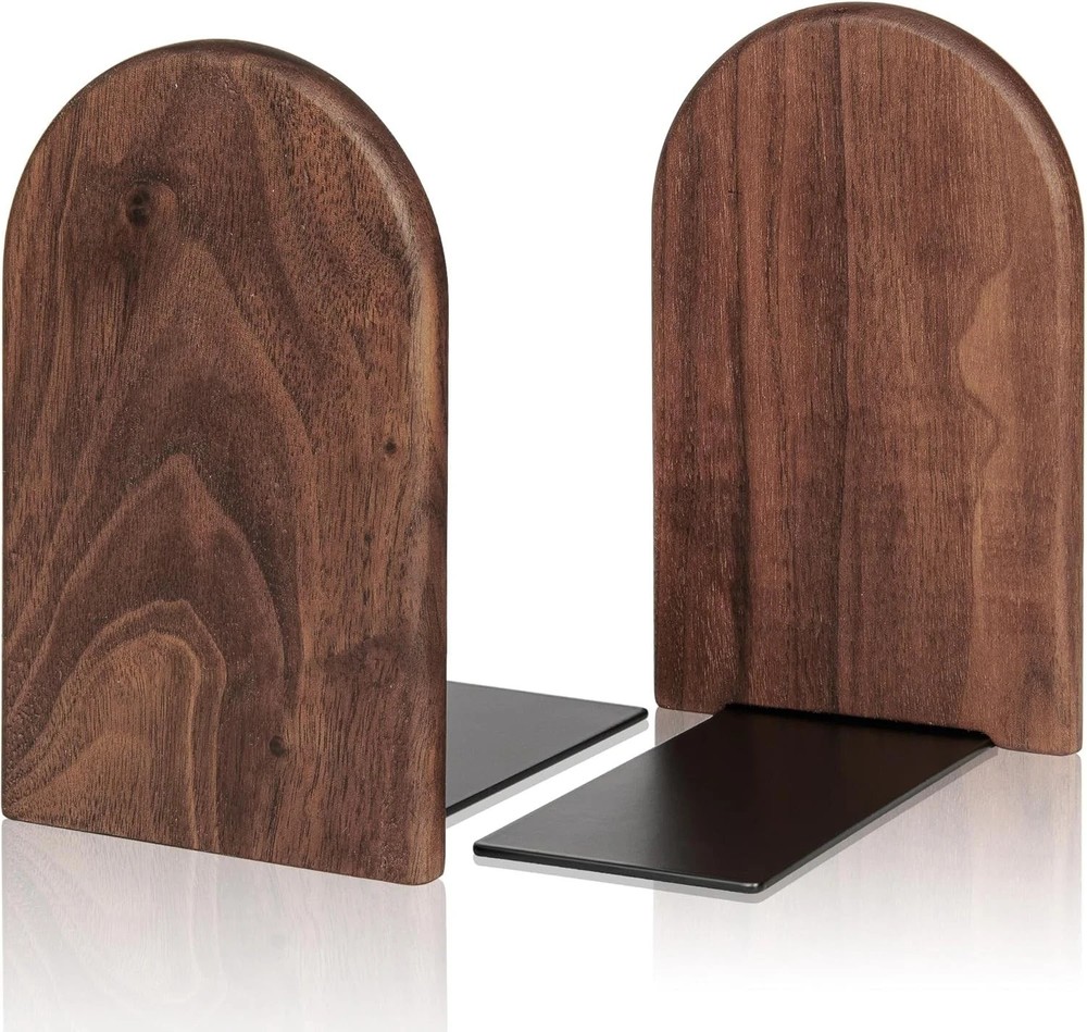 Book Ends,1 Pair Bookends Wood Ends Universal Medium, Black Walnut