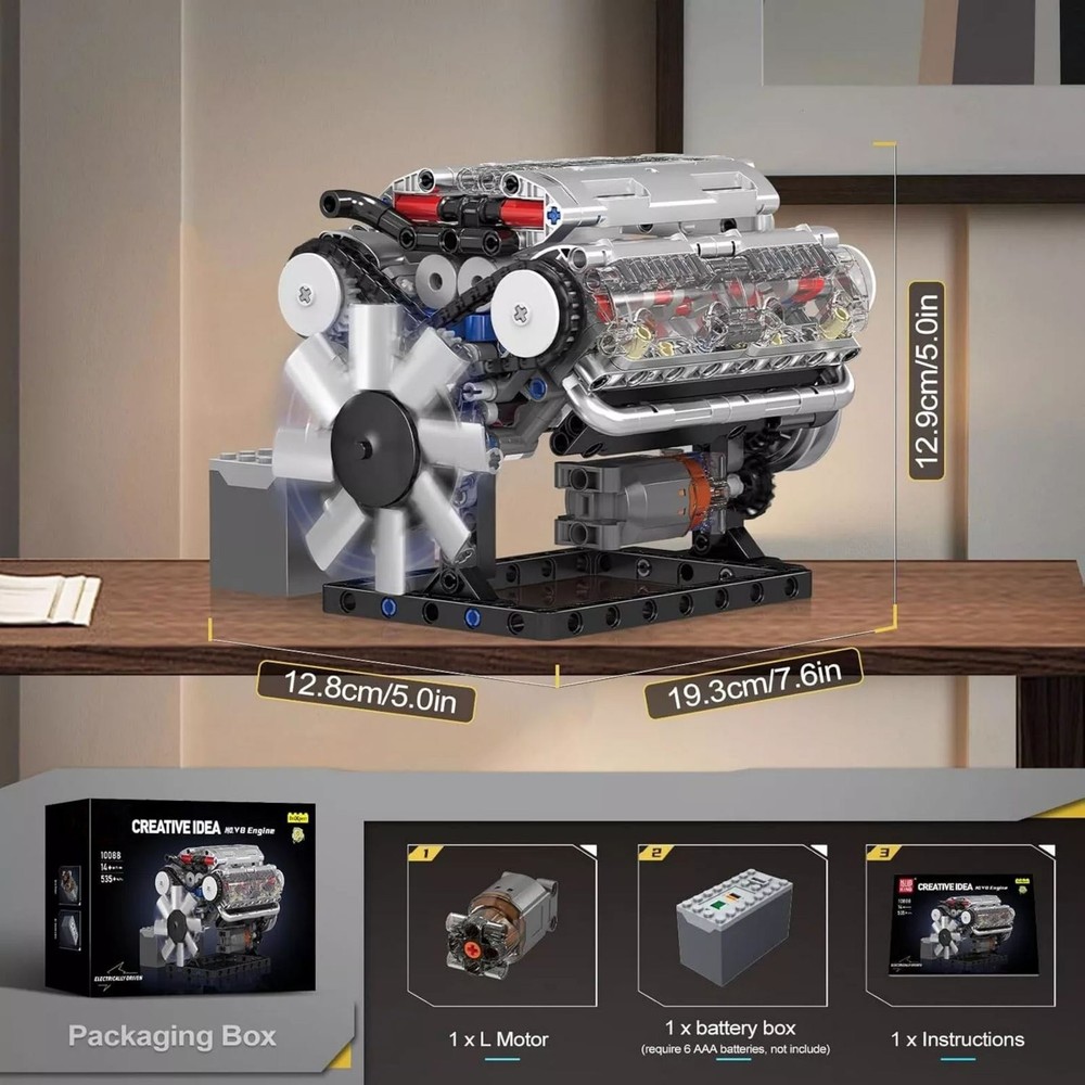 Visible V8 Engine Motor Engineering Model Building Stacking Blocks Brand New