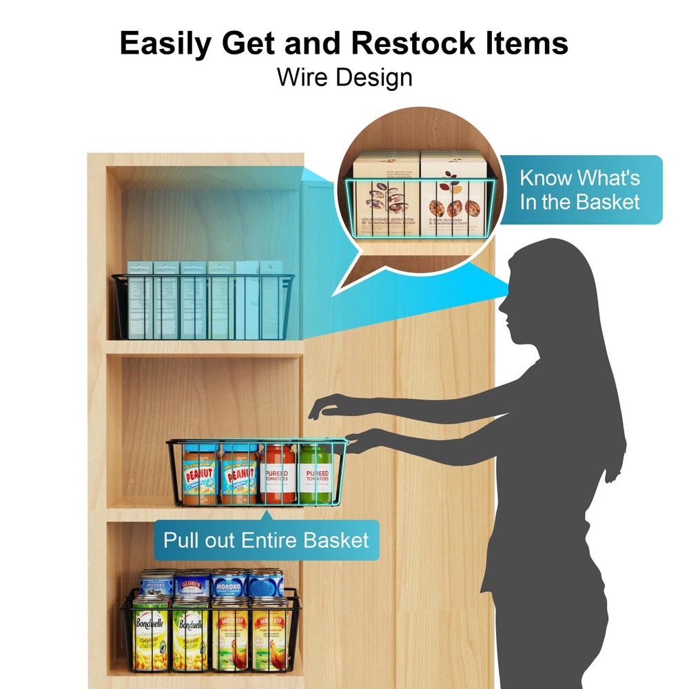 Wire Basket - 4 Pack Wire Storage Baskets Organizer Bins, Pantry Cabinet Shel...