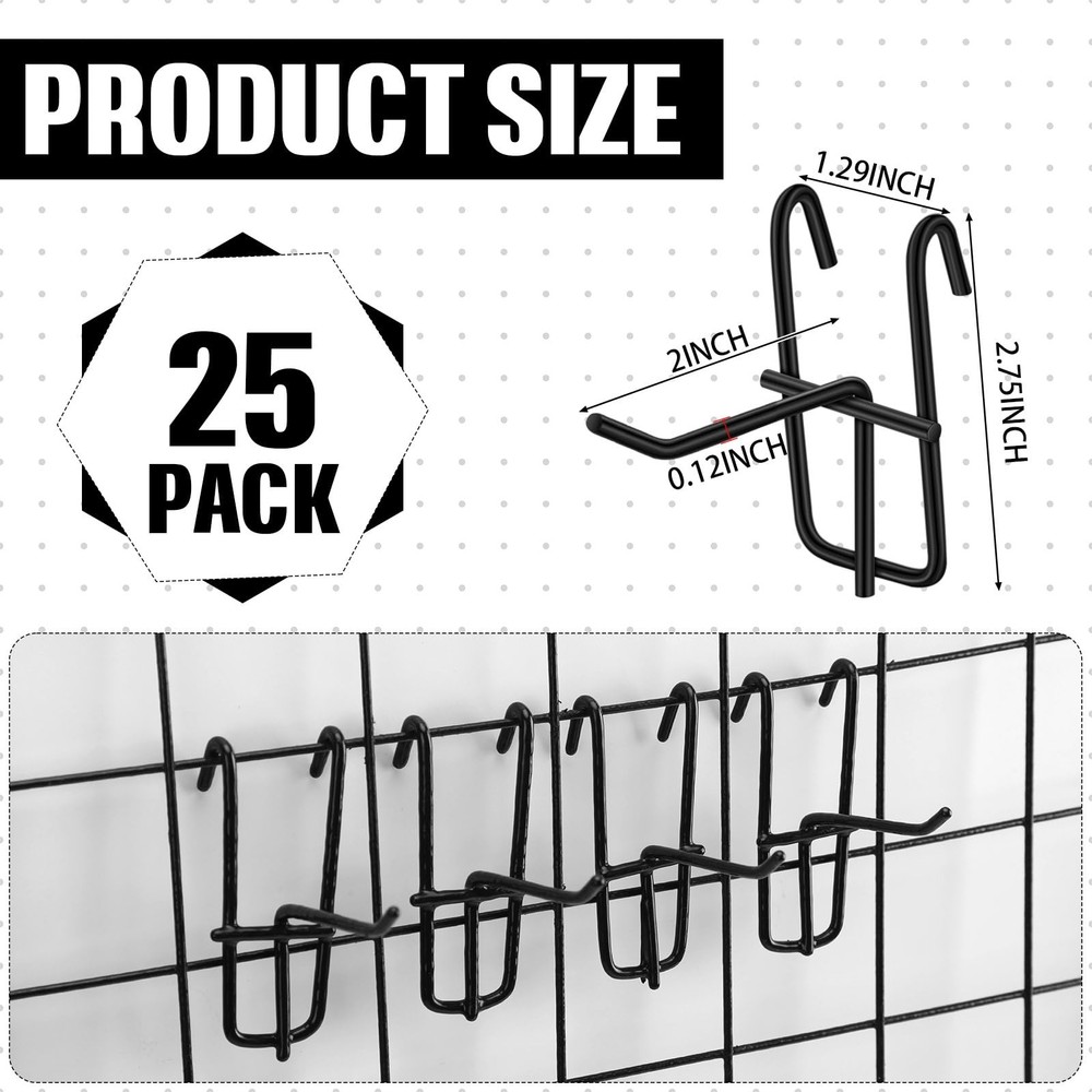 25 PCS 2 Inch Grid Wall Hooks Gridwall Panel Store Garage Display Hanger
