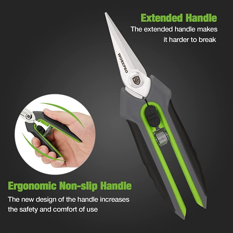 WORKPRO 2 Packs Pruning Shears 6.5" Gardening Scissors Snips Clippers Pruner Set