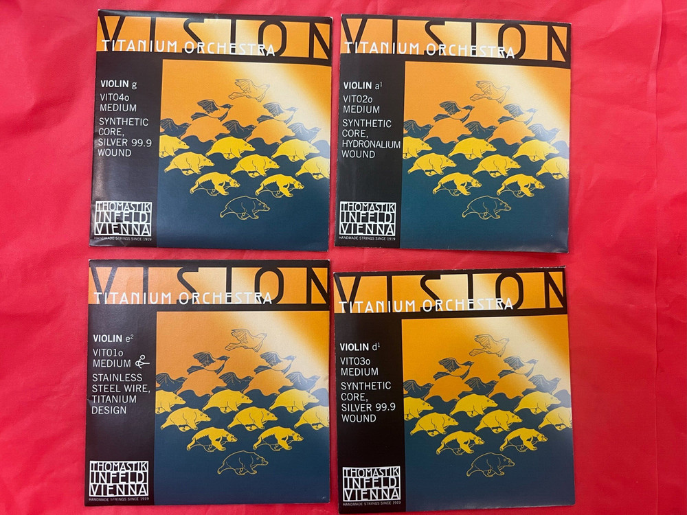 2x Authentic Thomastik Vision Titanium Orchestra Violin String Set Medium 4/4