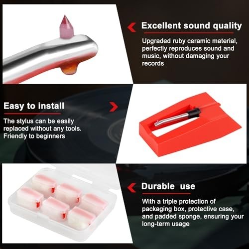 6 Pack Record Player Needle Replacement, Upgraded Vinyl Record Needle Compatible
