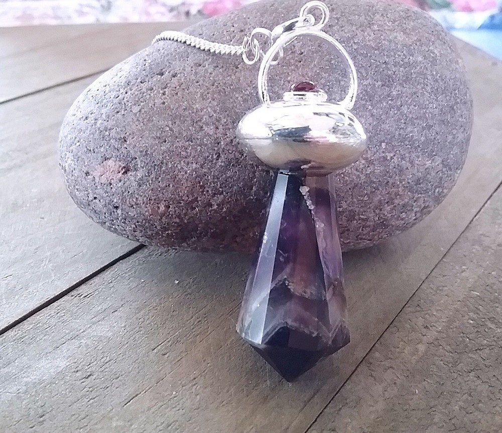 AMETHYST DOWSING PENDULUM, AMETHYST PENDULUM With RUBY GARNET, UFO DESIGN