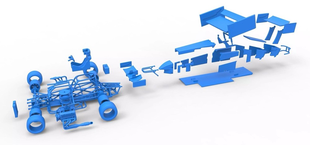 3D Printed Super Modified Front Engine Winged Race Car In 1/25 Scale