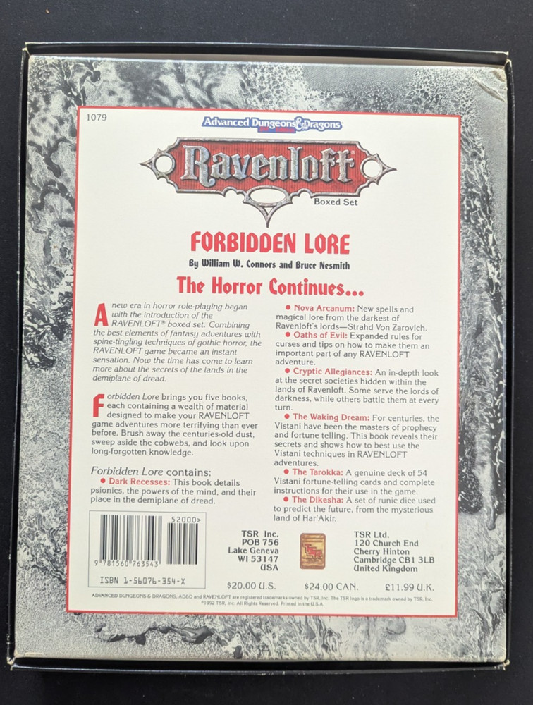 AD&D Dungeons & Dragons Ravenloft Forbidden Lore Boxed Set Vintage