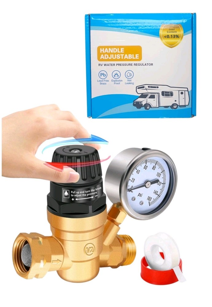 New 1 Pack 3/4" Water Pressure Regulator W/ Gauge Adjustable Handle RV Brass