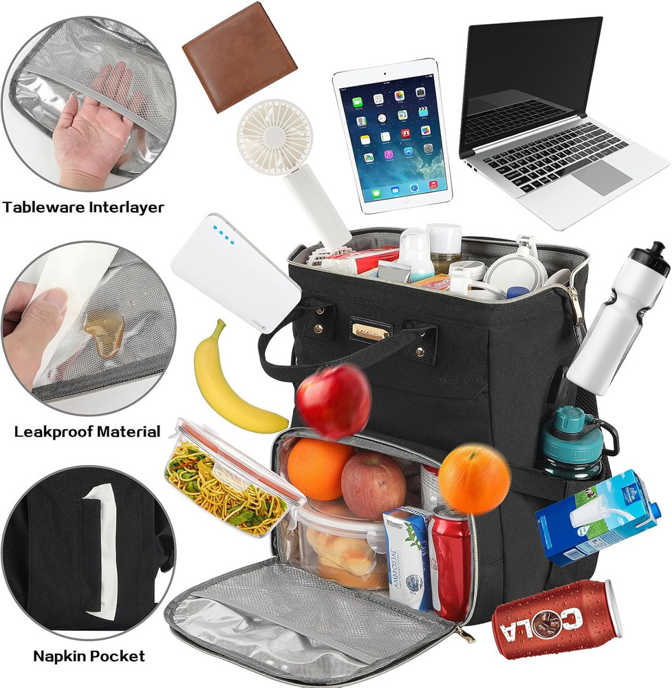 Lunch Bag Backpack, Insulated Cooler Backpack Lunch Box Laptop Backpack with USB