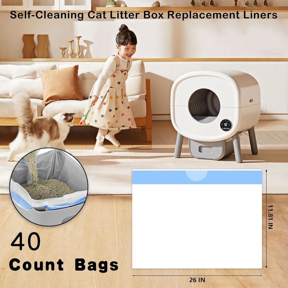 40-Pack Heavy Duty Cat Litter Box Liners, Extra Thick Automatic Bags, Leakproof