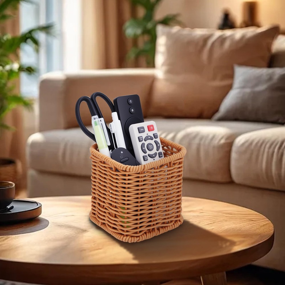 Remote Caddy, Bedside Remote Control Holder, Synthetic Rattan Organizer