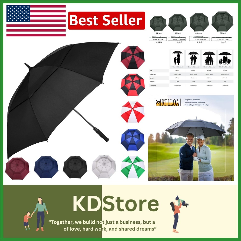68-Inch Double Canopy Golf Umbrella with Windproof & Waterproof Features
