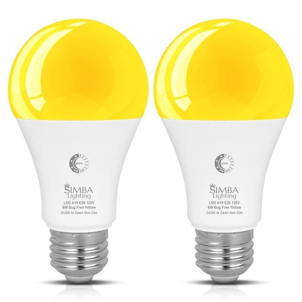 [2 Pack] LED Bug Repelling Yellow Bulb 6W/40W with Dusk-to-Dawn Sensor E26 Base