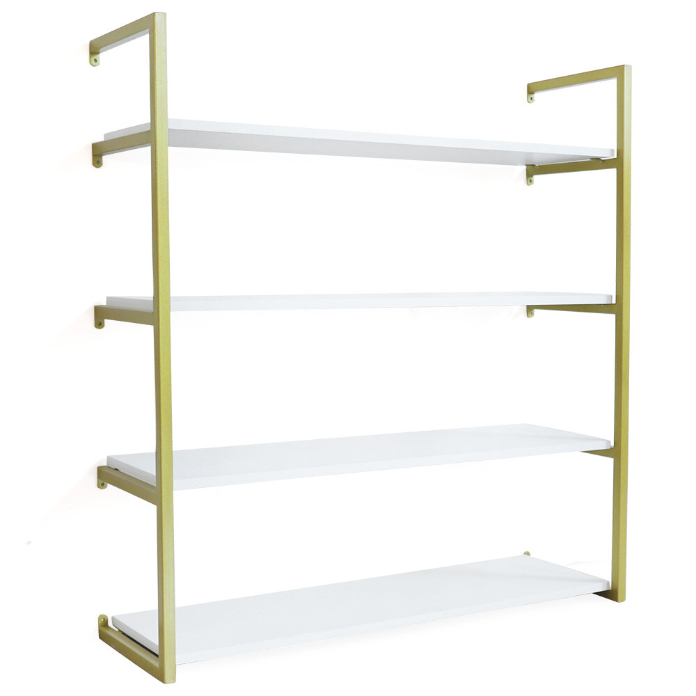 Wall-Mounted Storage Rack with Gold Frame for Elegant Organization