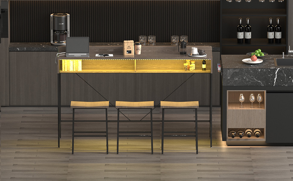 59 inch bar table, dining table, sofa table with power socket and LED light, 3