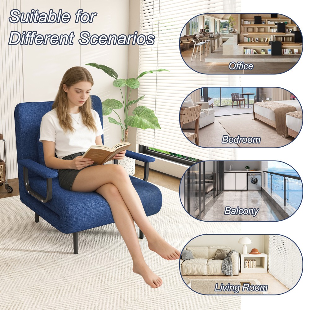 3-in-1 Folding Sofa Bed w/ Adjustable Backrest - Space-Saving Sleeper Blue