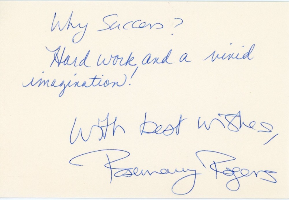 Rosemary Rogers – Signed Handwritten Note