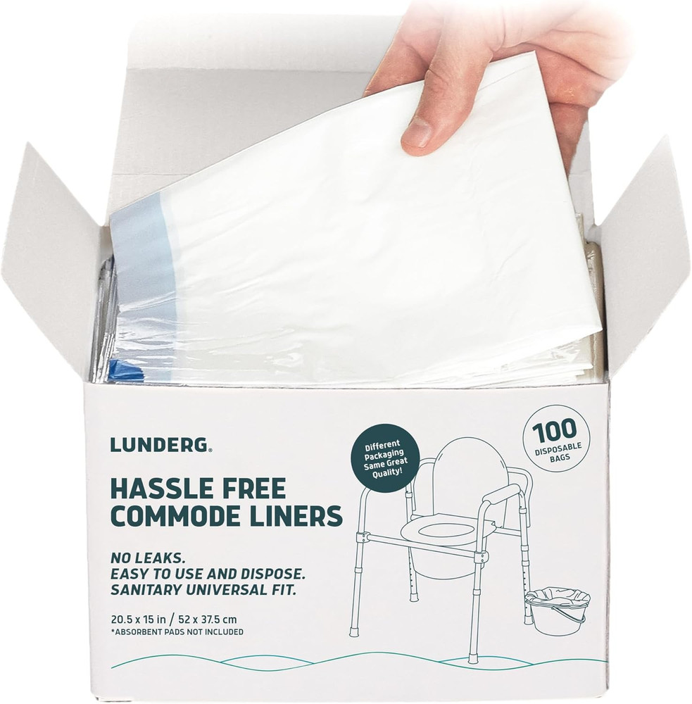 Lunderg Commode Liners - Value Pack 100 Count Universal Fit-Medical Grade New