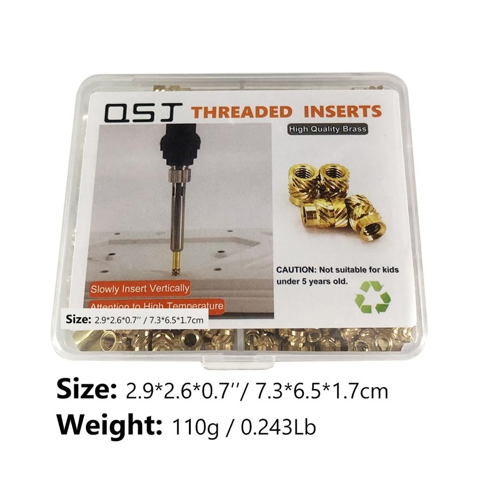 300Pcs Threaded Inserts Set with Soldering Iron Tip Brass Heat Set Insert M2....